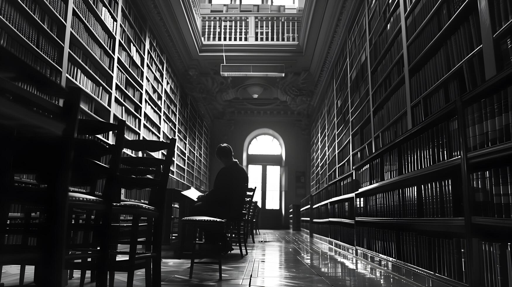 Serene Library Sanctuary Rows of Books,Contemplative Browsing photo