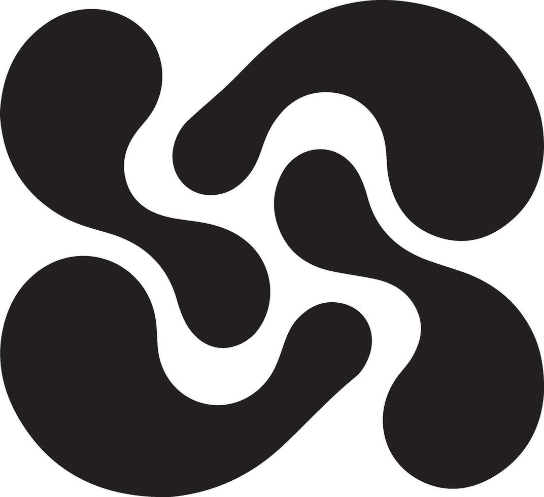 Abstract Black Organic Blob Shapes Intertwined in Symmetrical Swirling Pattern vector