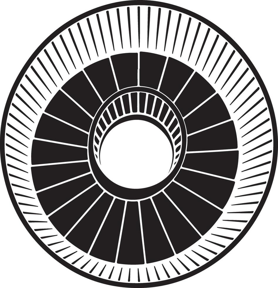 Abstract circular geometric pattern with radial lines and concentric rings isolated on white background vector