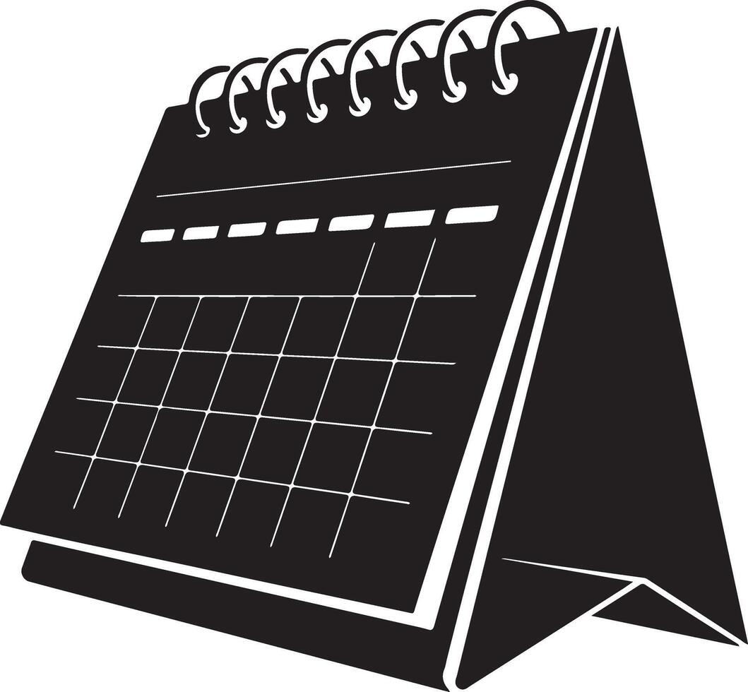 Black desk calendar with spiral binding standing open on a white background isolated on white background vector