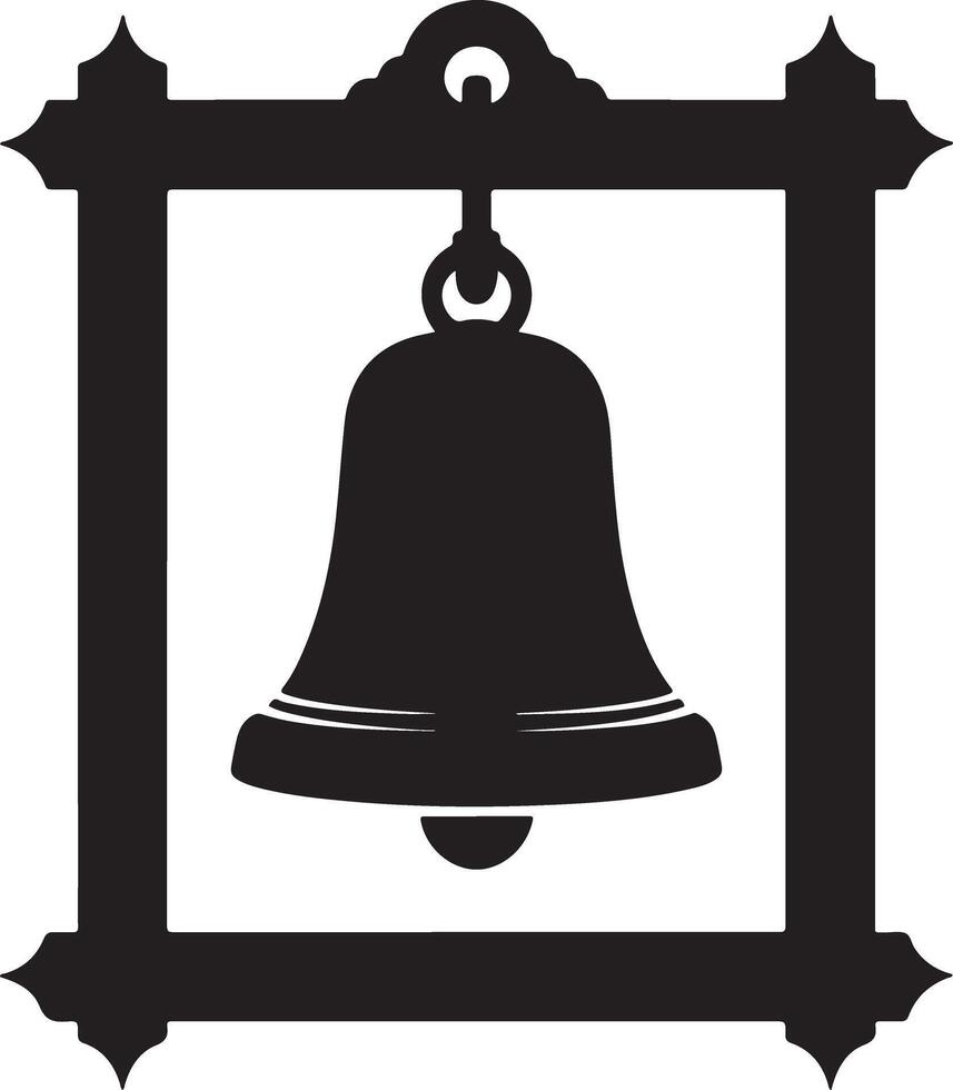 Silhouette of a decorative bell hanging within an ornate square frame isolated on white background vector