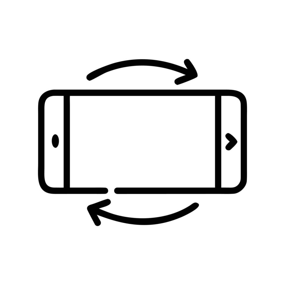 Outline of a smartphone in landscape mode with rotation arrows on top and bottom vector