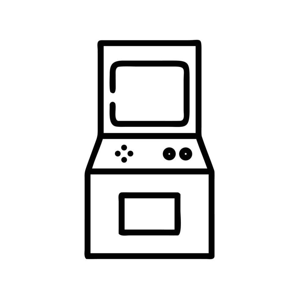 Retro console features a screen and classic arcade buttons, set on transparent background vector