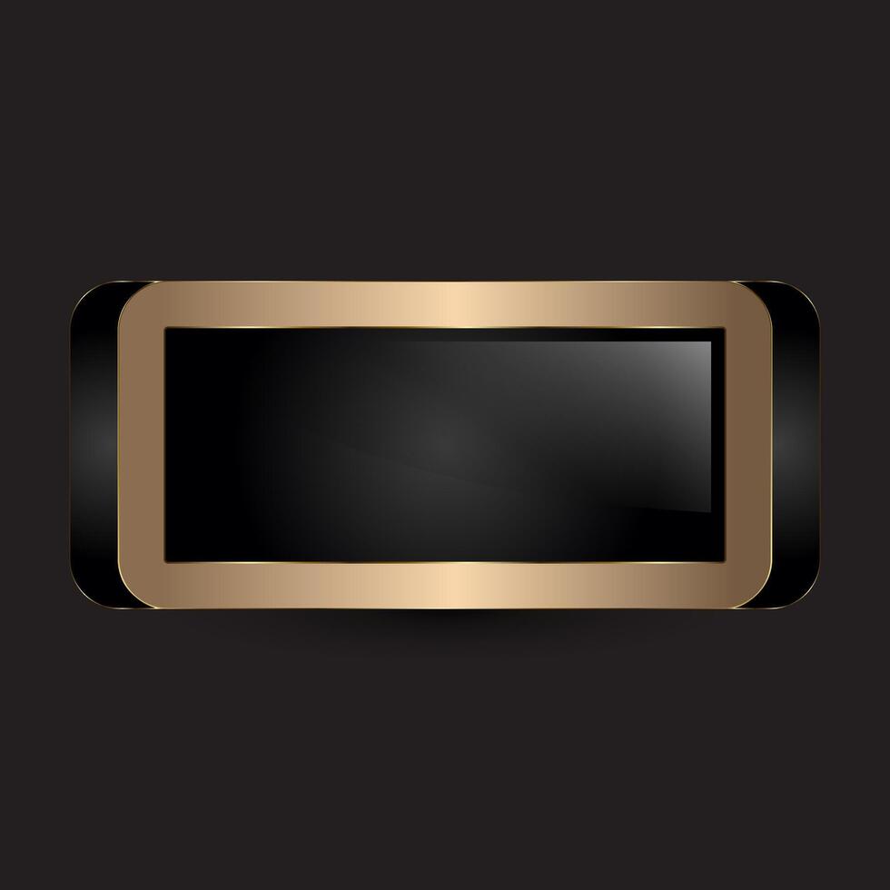 A glossy black and gold button design in format, A Luxury special shape Symbol with sleek rounded edges, featuring acenter that reflects light button vector