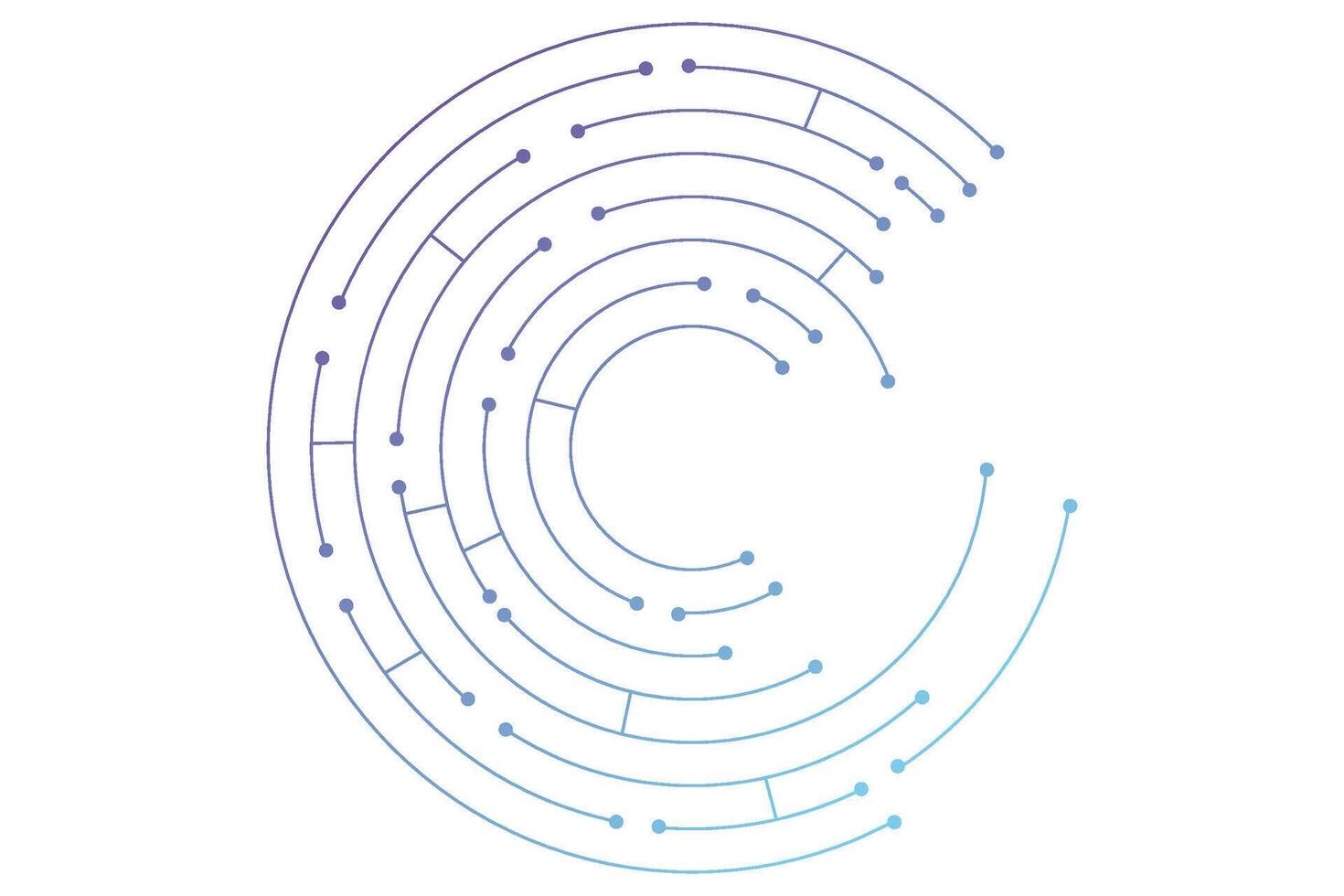 circle Circuit board circle line dots connection. Motherboard electronic technology data, electrical board, cpu. Programming science, computer system elements vector
