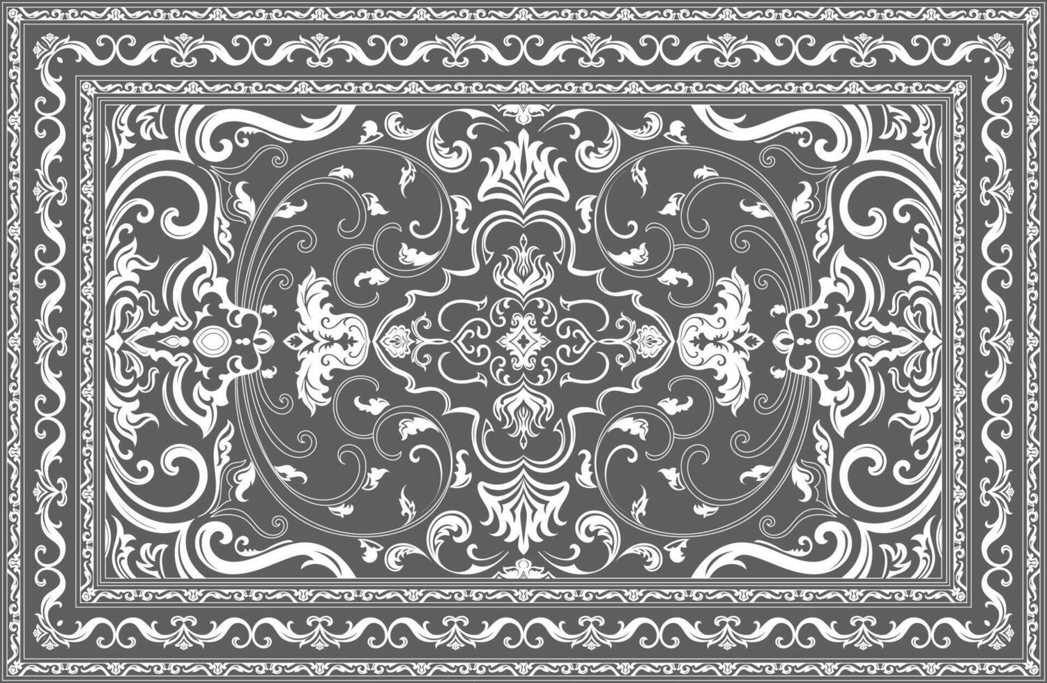 Thai patterned carpet, rolled line carpet, pattern for carpet, white lines on black background vector