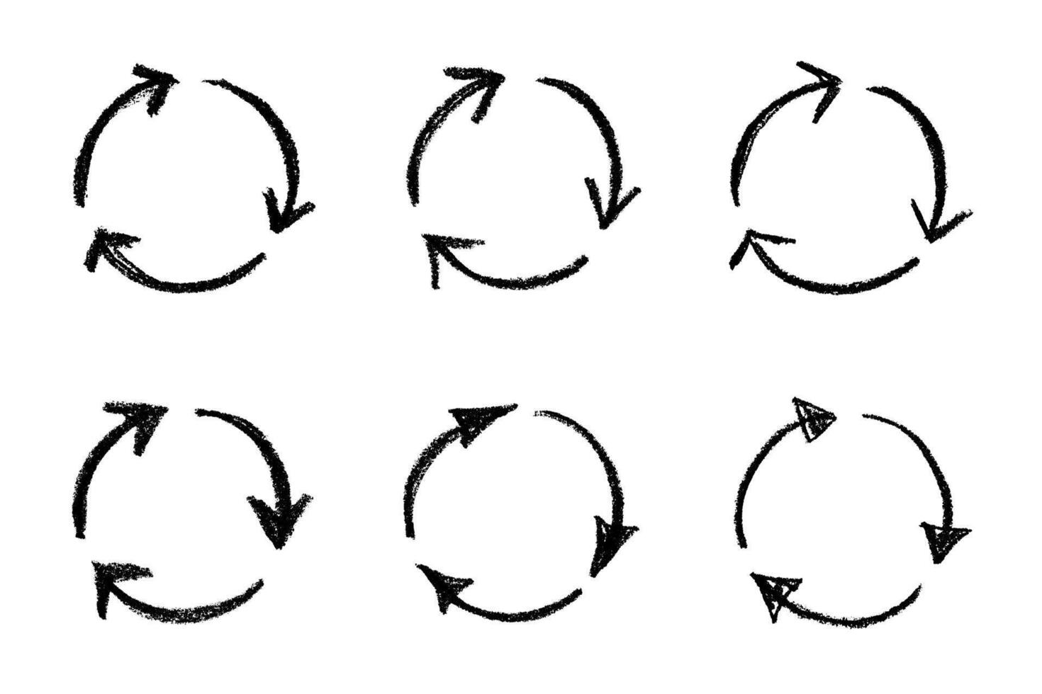 Set of hand drawn recycle arrow icon Recycling resources symbol Reuse of materials, zero waste, green environment, saving the planet environment natural vector