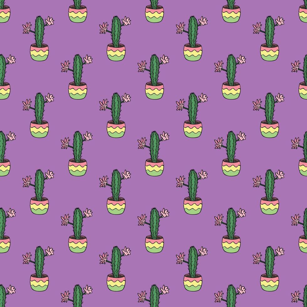Seamless pattern with cactus doodle for decorative print, wrapping paper, greeting cards and fabric simple sketch vector