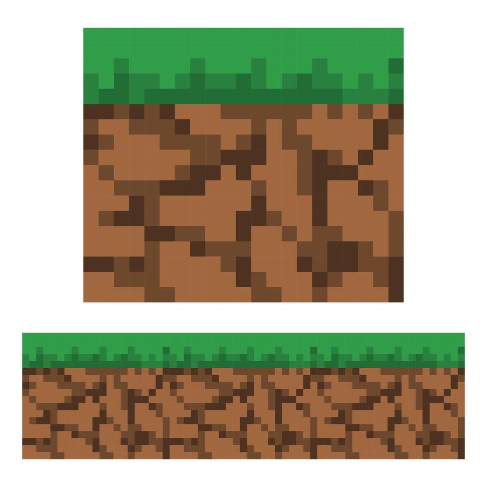 Underground and Grass Pixel Art Retro 8 Bit Game Terrain Asset vector