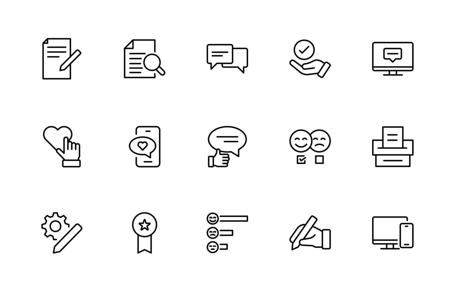 Survey feedback thin line icons. For website marketing design, logo, app, template, ui, testimonial, customer icons. vector