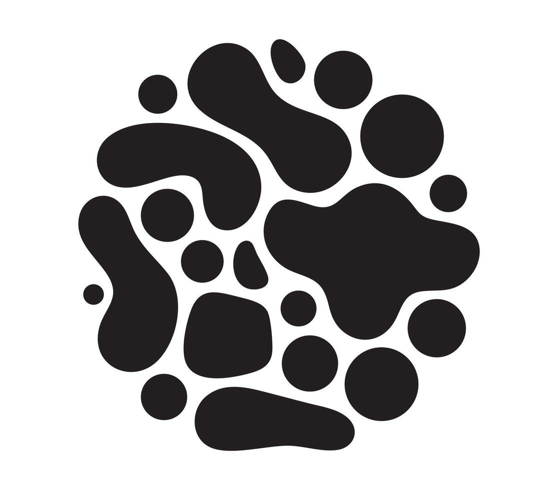 Silhouette Cluster Featuring Random Geometric And Fluid Odd Shapes Solid Flat Fill Central Cluster Surrounded By Uniform White Space Version vector