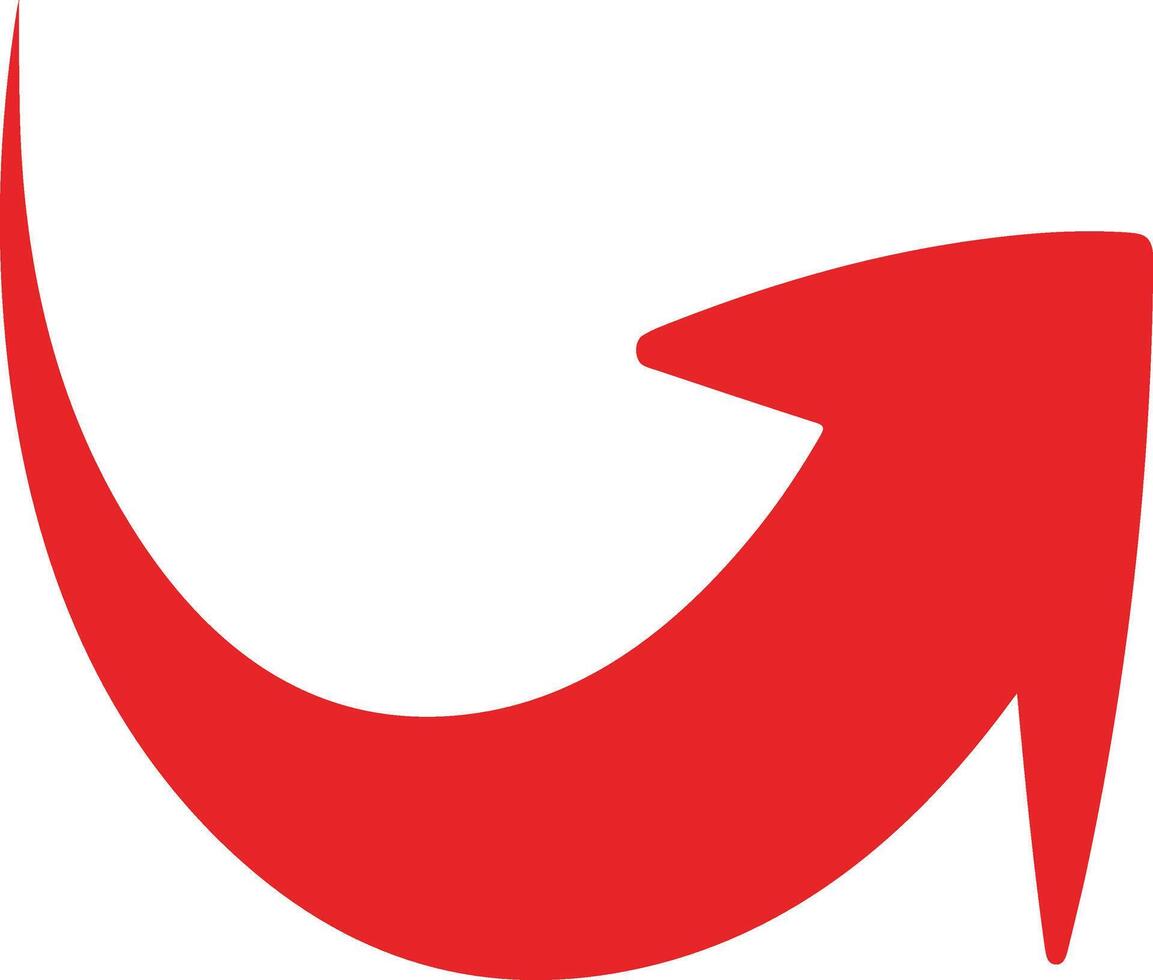 Dynamic Red Curved Arrow Ascending on White Background Upward Movement Graphic Design Element - Professional digital artwork with vibrant colors and detailed composition vector
