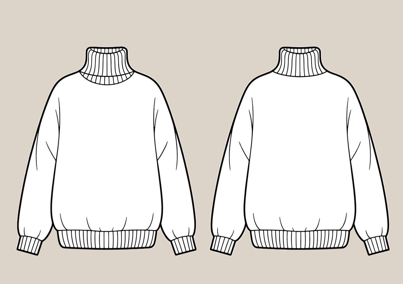 turtleneck sweater sketch Front and back view of a white vector
