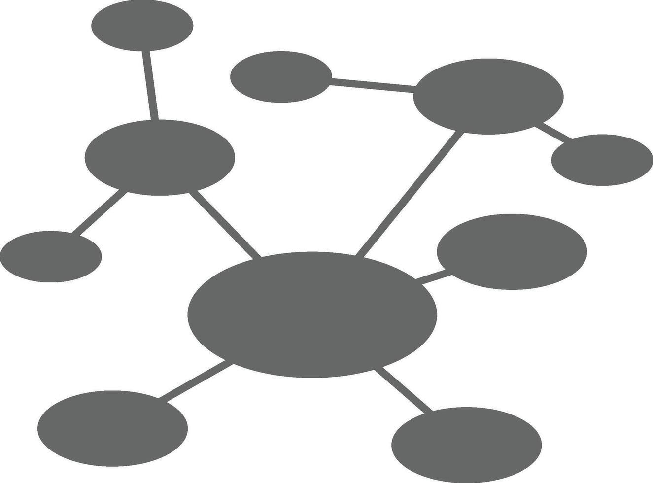 mind map icon. Lightweight node-and-link glyph for brainstorming and UX flows, suitable for web and mobile on a white background. vector