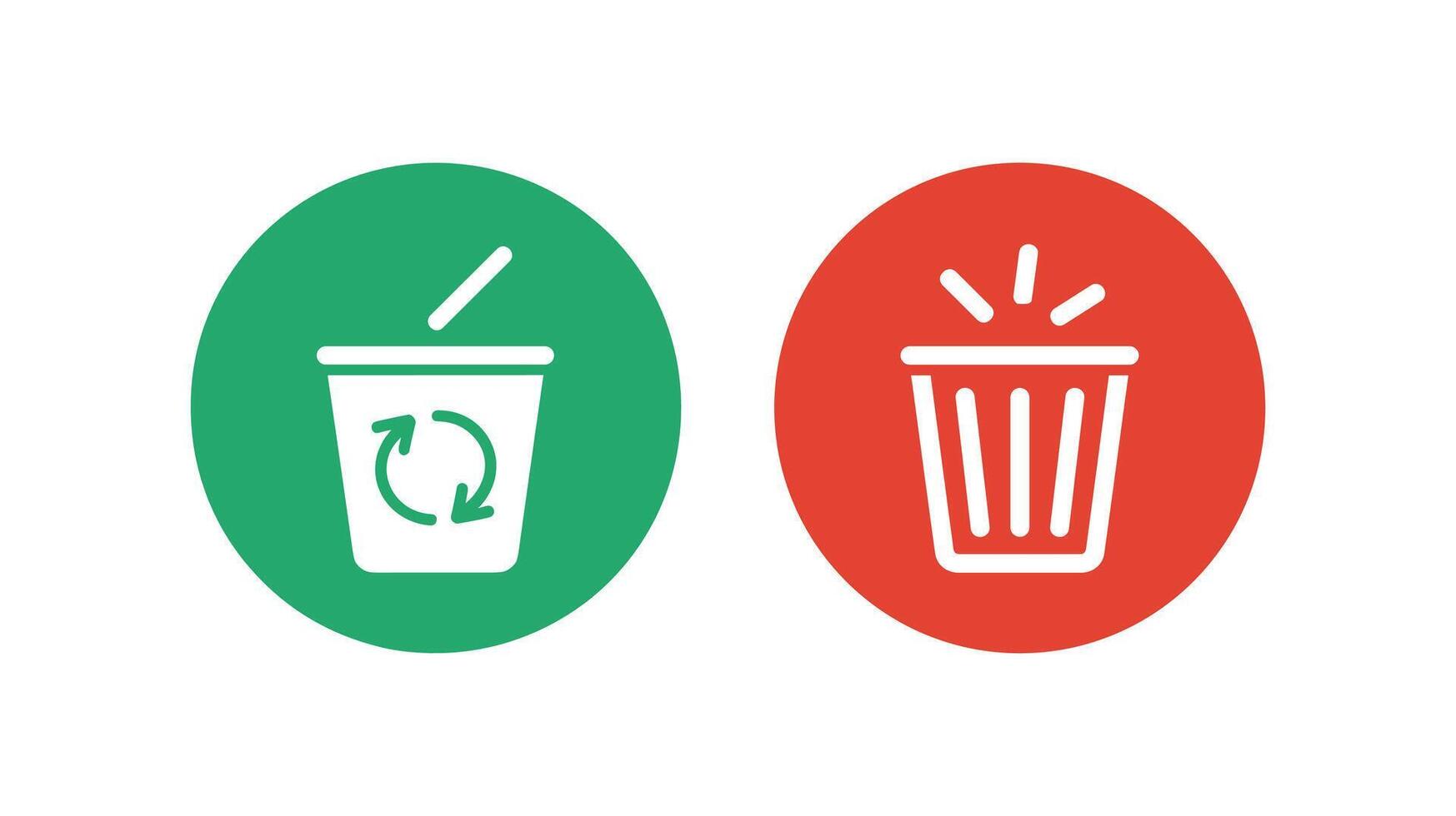 Two Circular Icons One Green Recycle Bin and One Red Trash Can recycling garbage vector