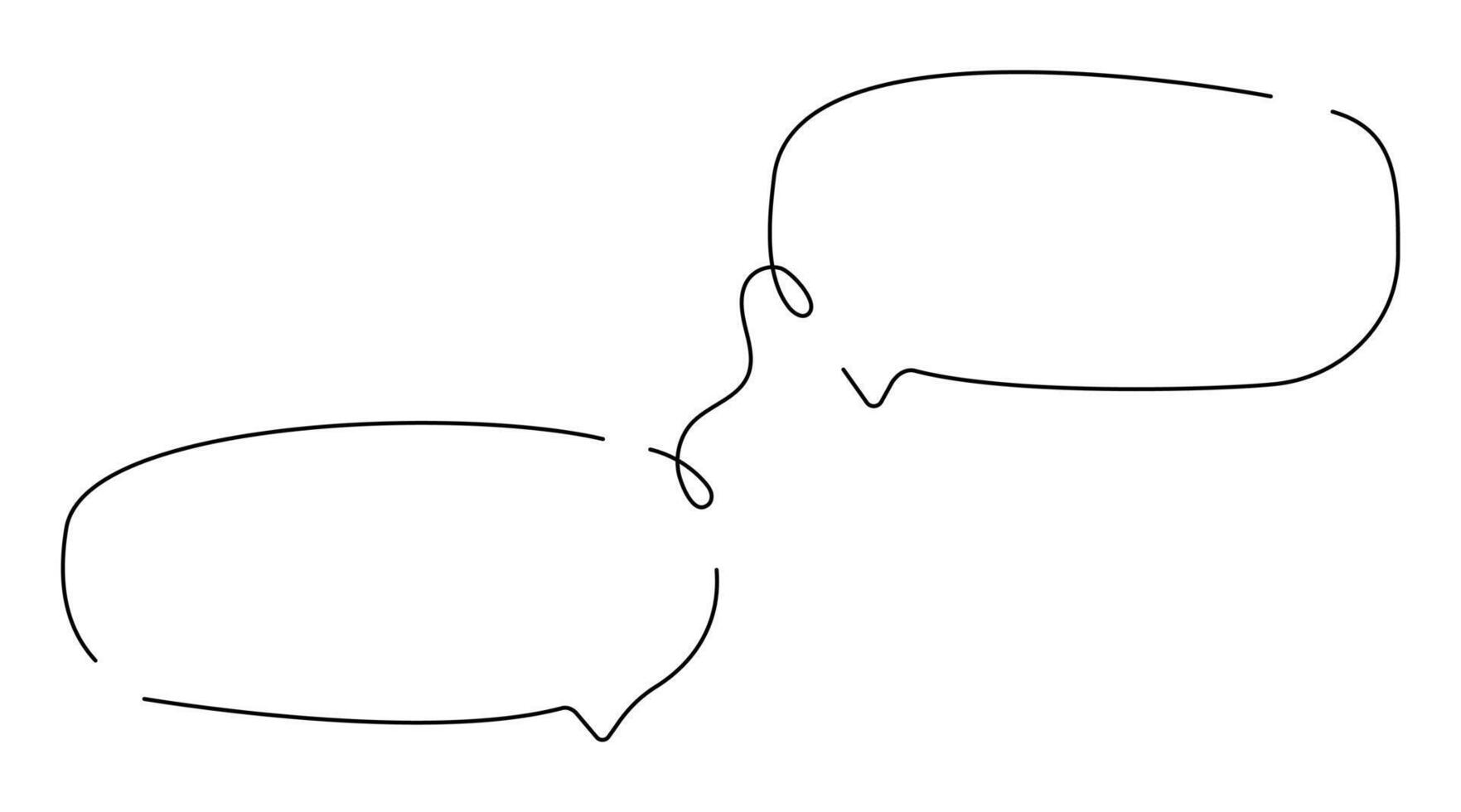 One continuous line illustration of speech bubble icons. Minimal chat and communication bubbles in linear style. Blank template for quick tips, messages, or badges. vector