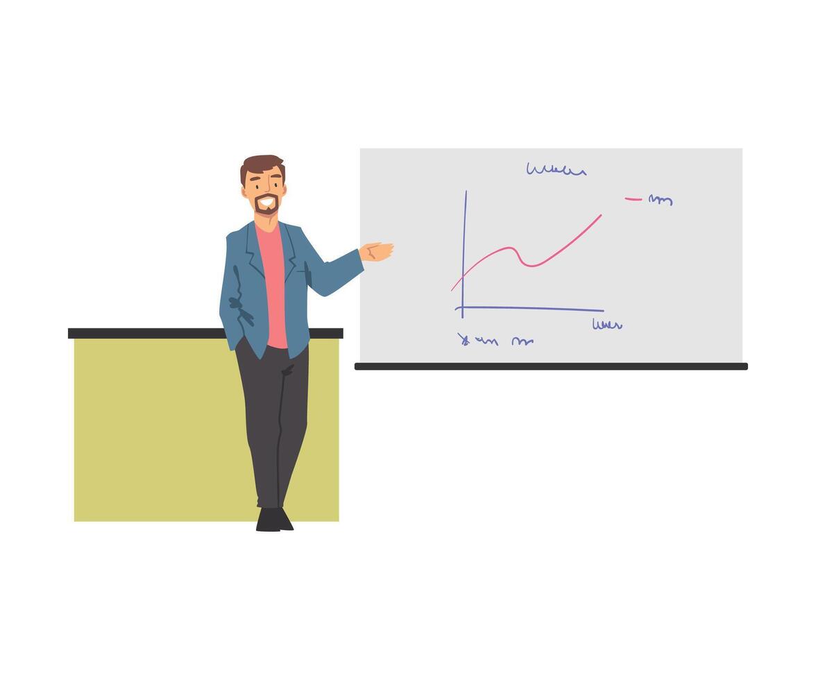 Training with Man Instructor Showing Graph on White Flipchart Illustration vector