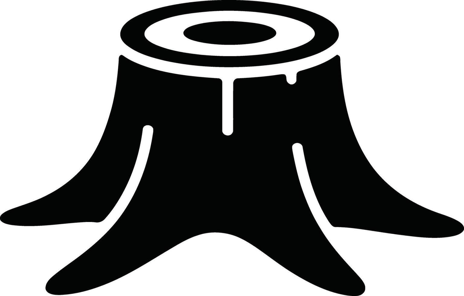 A stark black silhouette of a weathered tree stump with visible roots on a white background vector