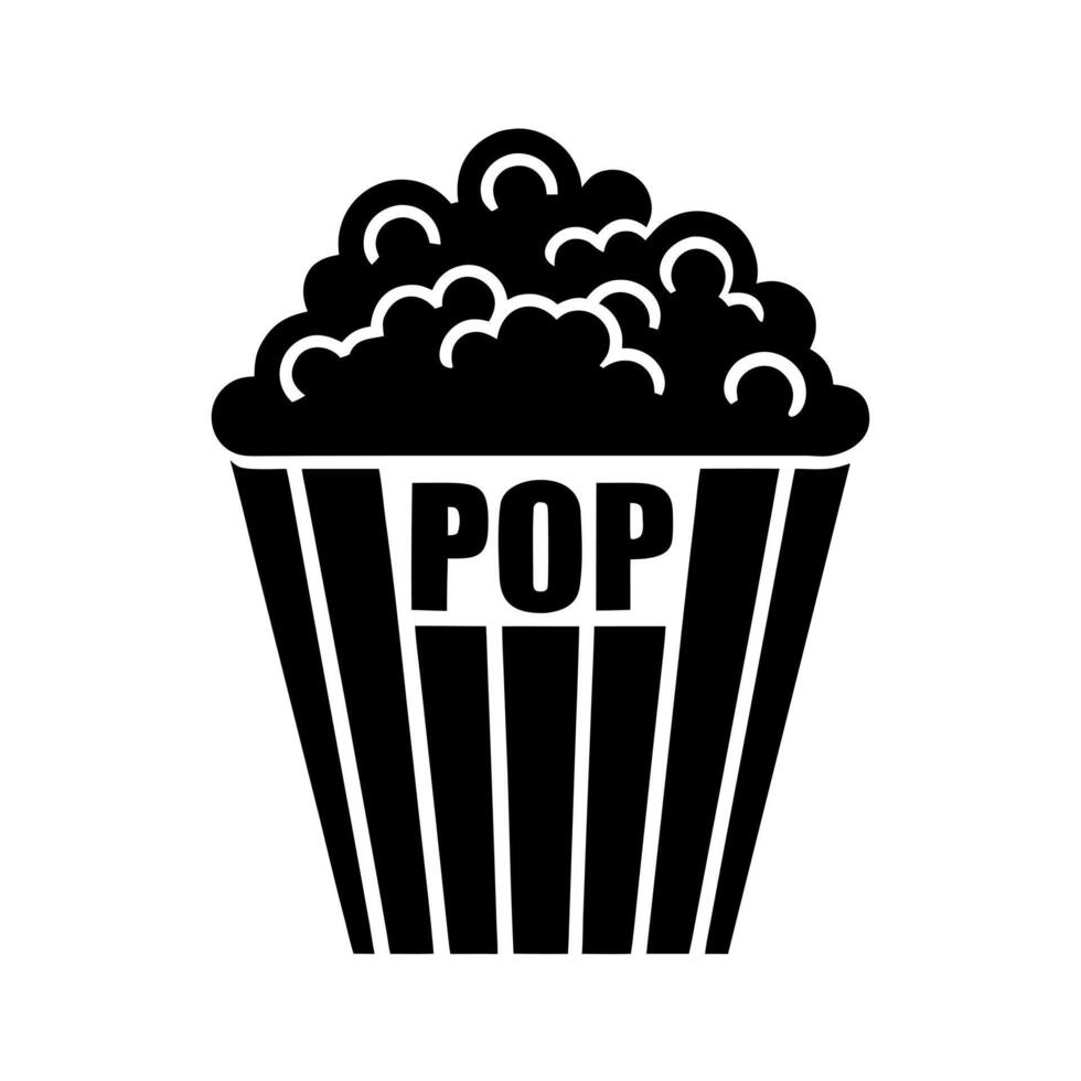 Minimalist Popcorn Bucket Silhouette Icon with Overflowing Kernels vector