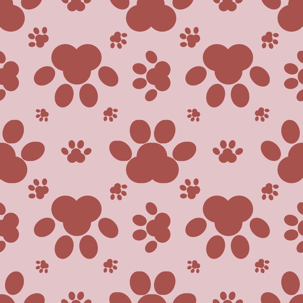 Seamless pattern with stylized paw prints in terracotta and blush pink, featuring varying sizes and arrangements for a playful yet sophisticated design. vector