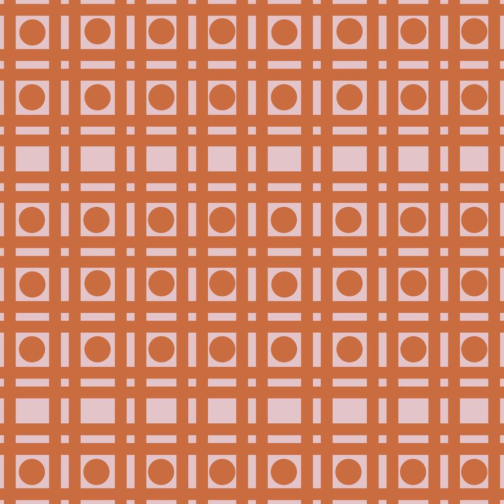 Seamless pattern with terracotta and blush pink geometric shapes a grid of squares and circles, creating a modern and minimalist design. vector