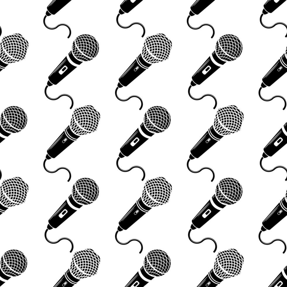 Retro Microphone Icon Isolated on White Background. Seamless Pattern vector