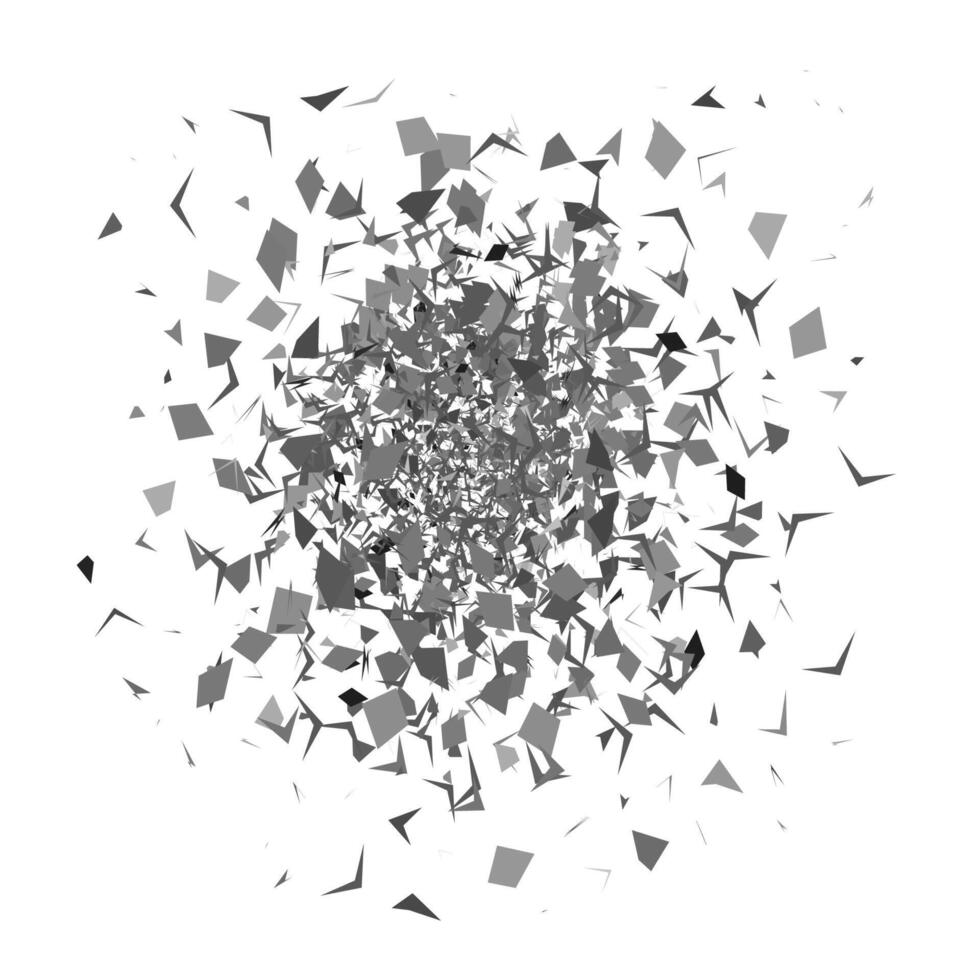 Explosion Cloud of Grey Pieces on White Background. Sharp Particles Randomly Fly in the Air vector