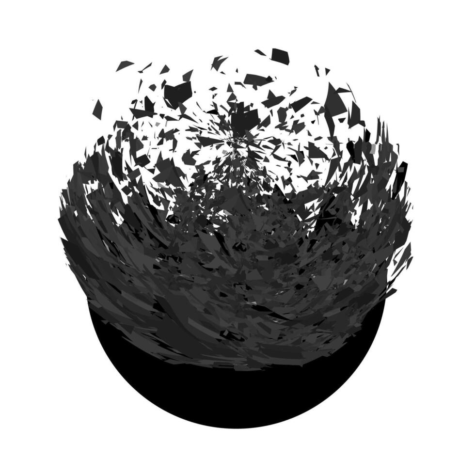 Explosion Cloud of Black Pieces on White Background. Sharp Particles Randomly Fly in the Air. Big Burst. Circle Explode vector
