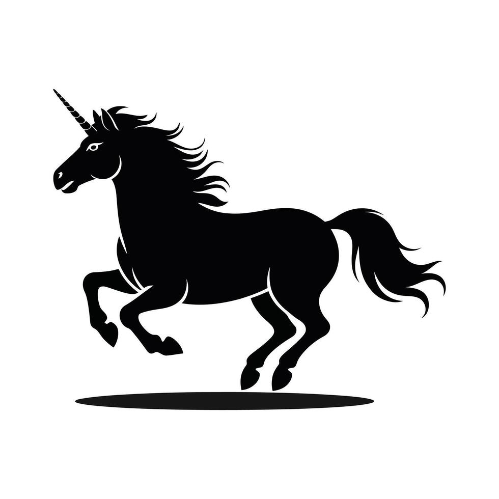 Galloping Unicorn Silhouette Illustration with Dynamic Pose and Flowing Tail vector