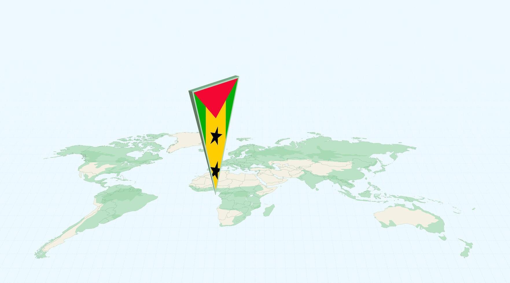 Highlighted Sao Tome and Principe on Global Map with 3D Flag Location Pin of Sao Tome and Principe. vector