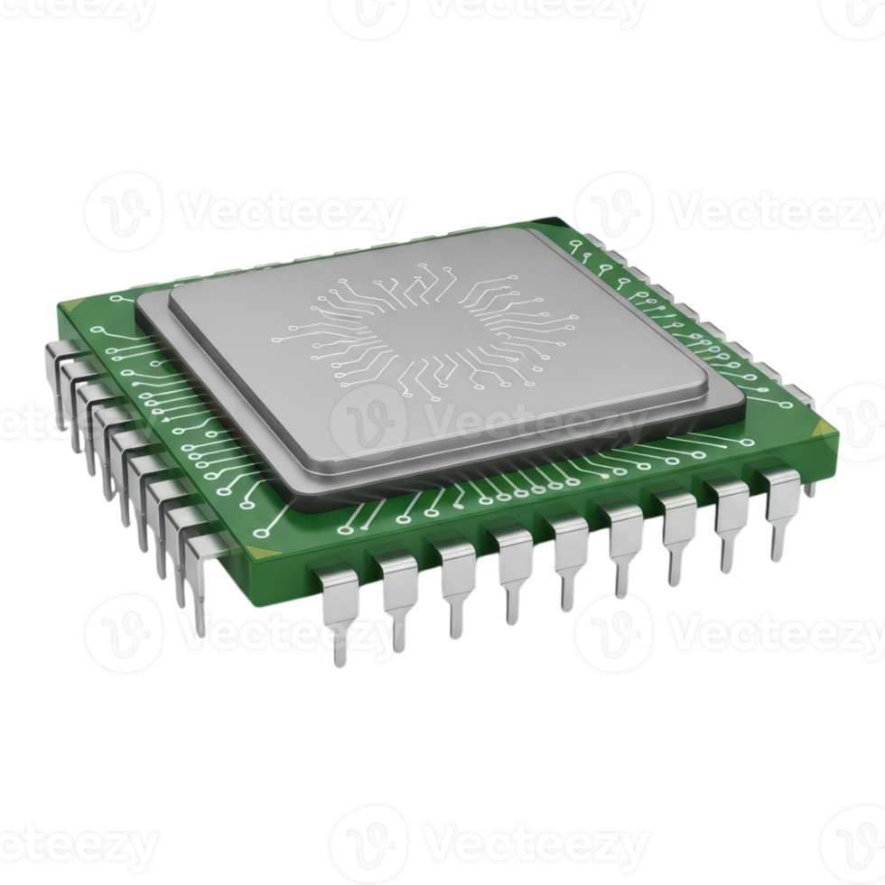 computer processore patata fritta su un' verde circuito tavola isolato su trasparente sfondo png