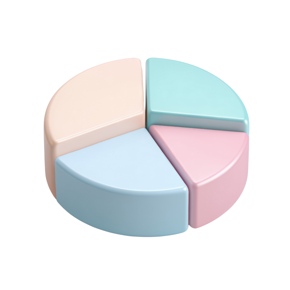 Colorful pie chart model representing data distribution in a modern and engaging style, Isolated on transparent Background png