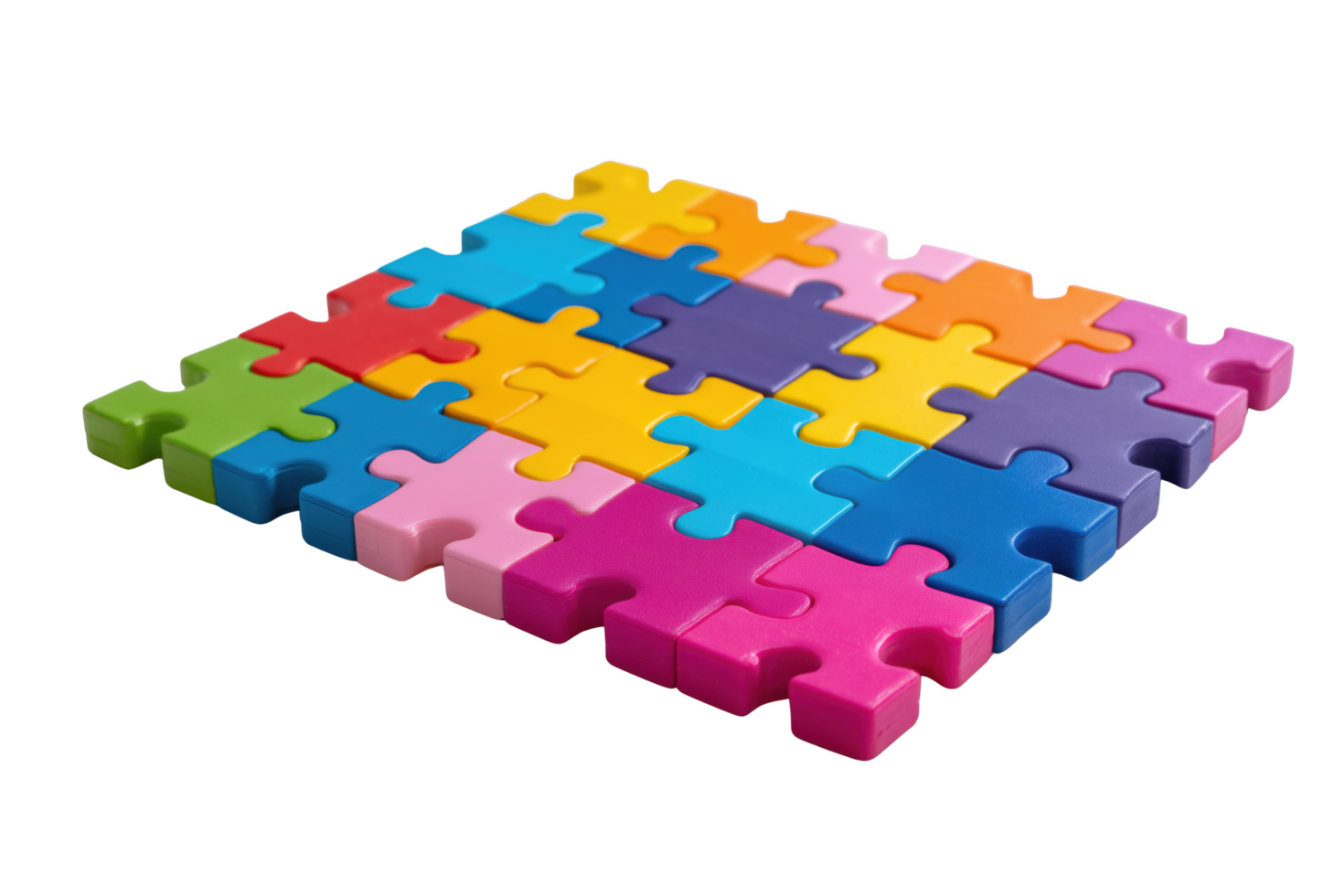 Colorful interlocking puzzle pieces arranged in a grid pattern isolated on a transparent background game png