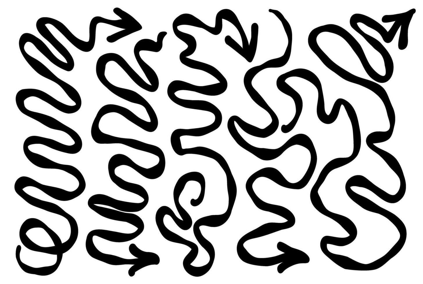 Arrow line icons set. Hand drawn arrows in creative doodle style. Curly, circular and twisting arrows with sketchy lines and wobble effect. illustration vector