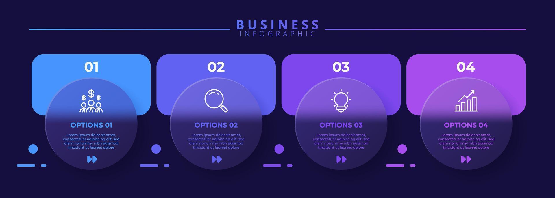 Infographic label design template featuring icons and four distinct steps. Ideal for process charts, presentation slides, workflow schemes, flow diagrams, and data visualizations. vector
