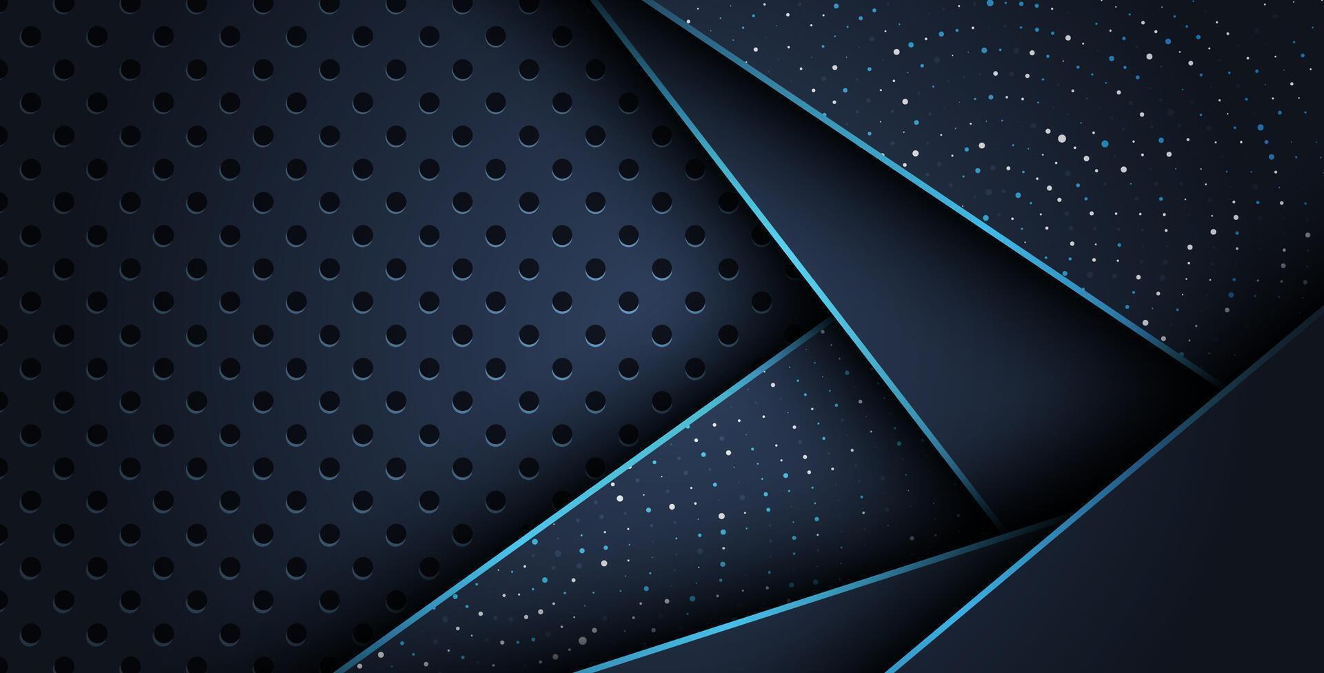 abstract blue line overlap on glitters dots luxury with dark circle mesh modern background. vector