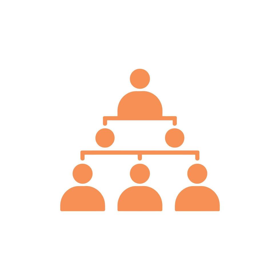 Orange hierarchical structure icon on white background representing team, company, or organization vector