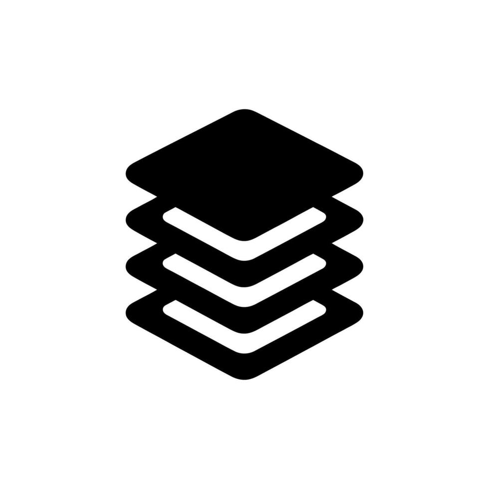 Stacked paper sheets or layers black icon with rounded corners on white background vector