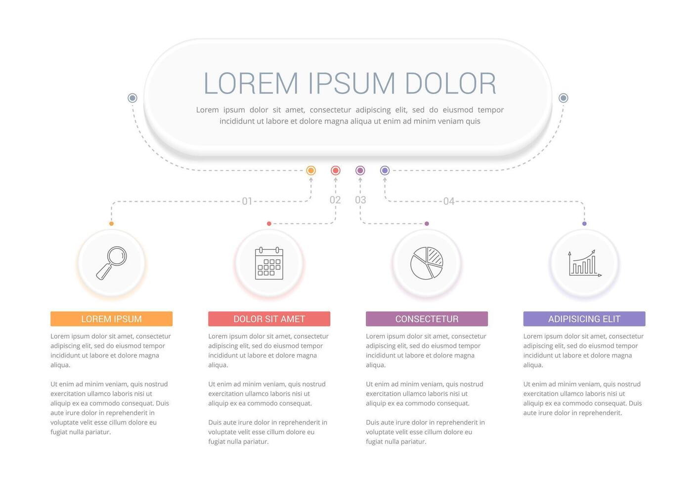 Infographic template with main title and 4 steps or options vector