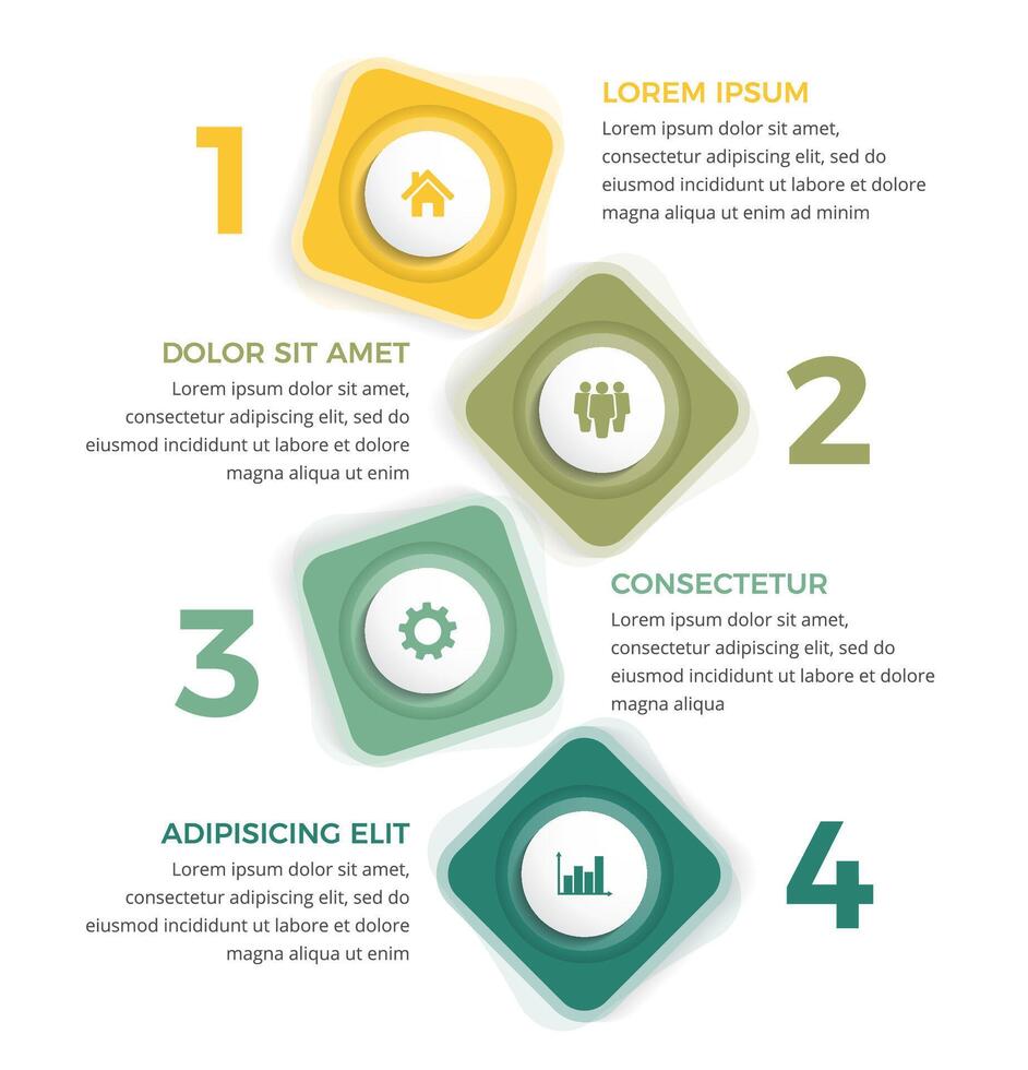 Numbered business infographic design template with four options or steps, process, workflow template vector