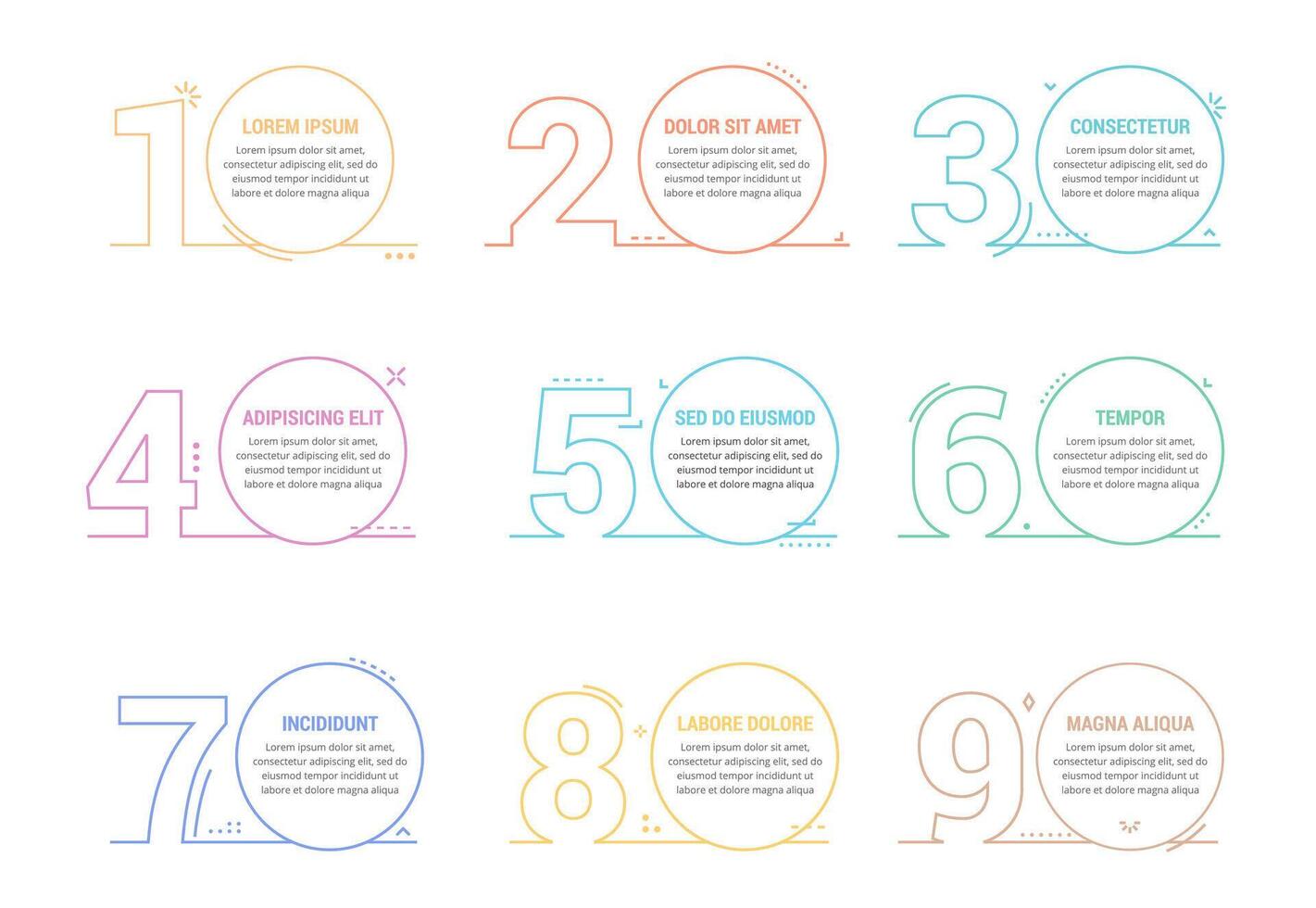 Line numbers with place for your text, can be used as steps, options, process design, workflow vector