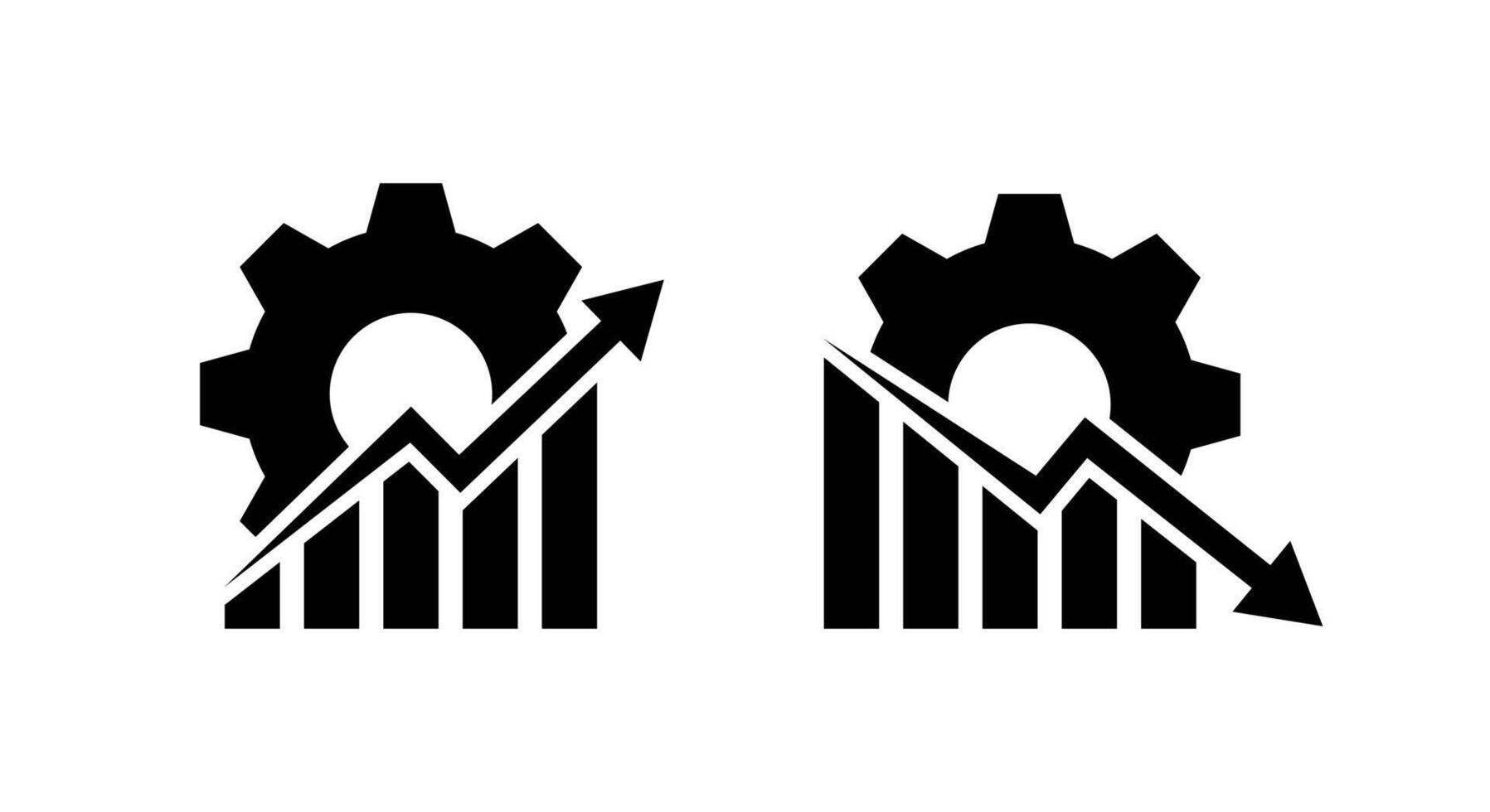 Gear and chart icon. Business growth and decline symbol. Productivity performance concept vector