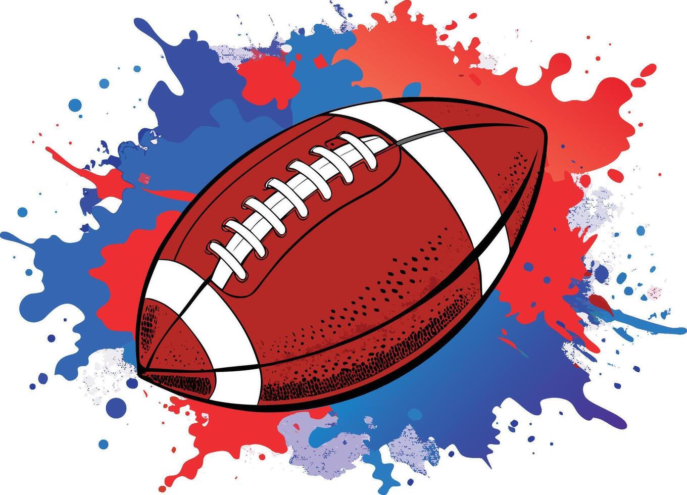 American football with colorful paint splashes isolated on white background, creating a dynamic and artistic design vector