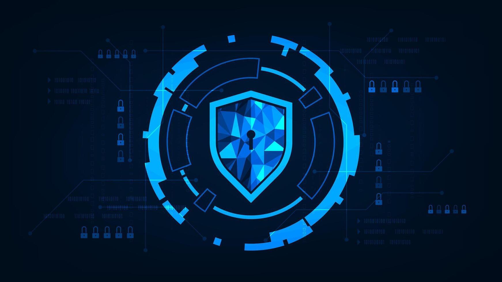 HUD with shield technology cyber security concept protect data shield on circuit board vector