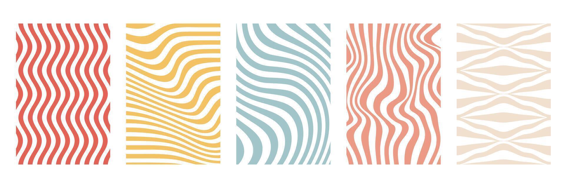 Set of abstract wavy line backgrounds in minimal style. Elegant linear patterns for posters, packaging, stationery, and modern decorative designs. vector