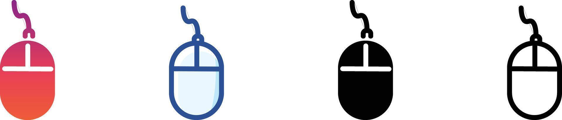 Computer mouse icon set in flat and outline styles. Great for UI design, tech infographics, and digital device graphic vector