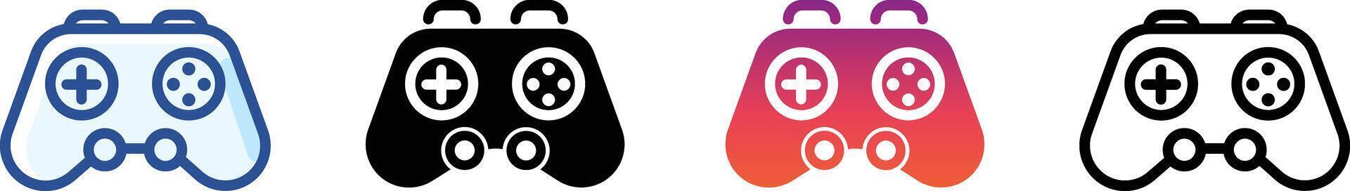 Game controller icon set in outline, flat, and solid styles. Perfect for gaming apps, esports graphics, and entertainment design vector