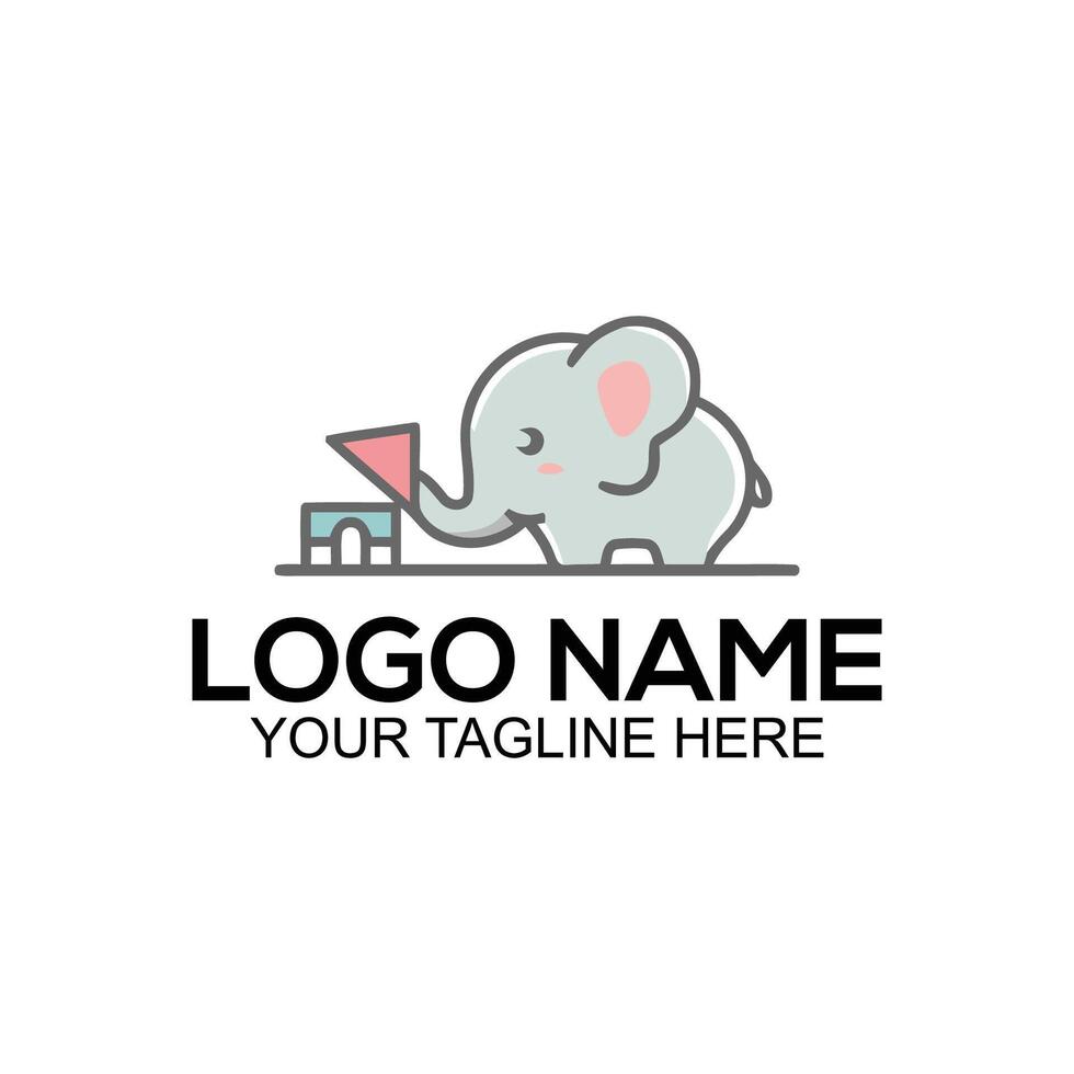 Cute elephant playing with building blocks isolated on white background vector