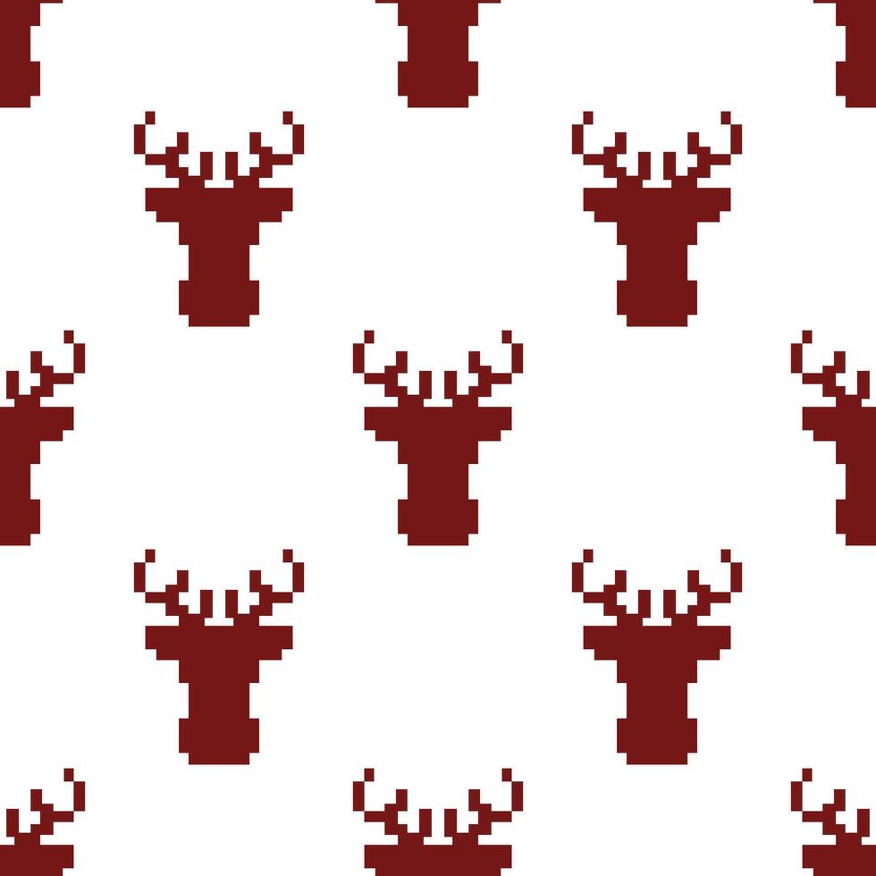 Repeating deer head pattern with pixelated design creating a retro and vintage aesthetic. This seamless illustration is ideal for background or texture designs vector