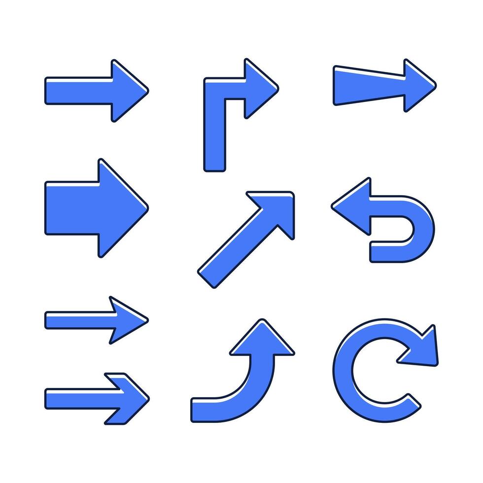 Various blue arrow icon with clean modern design. Suitable for user interface, infographic, and presentation. vector